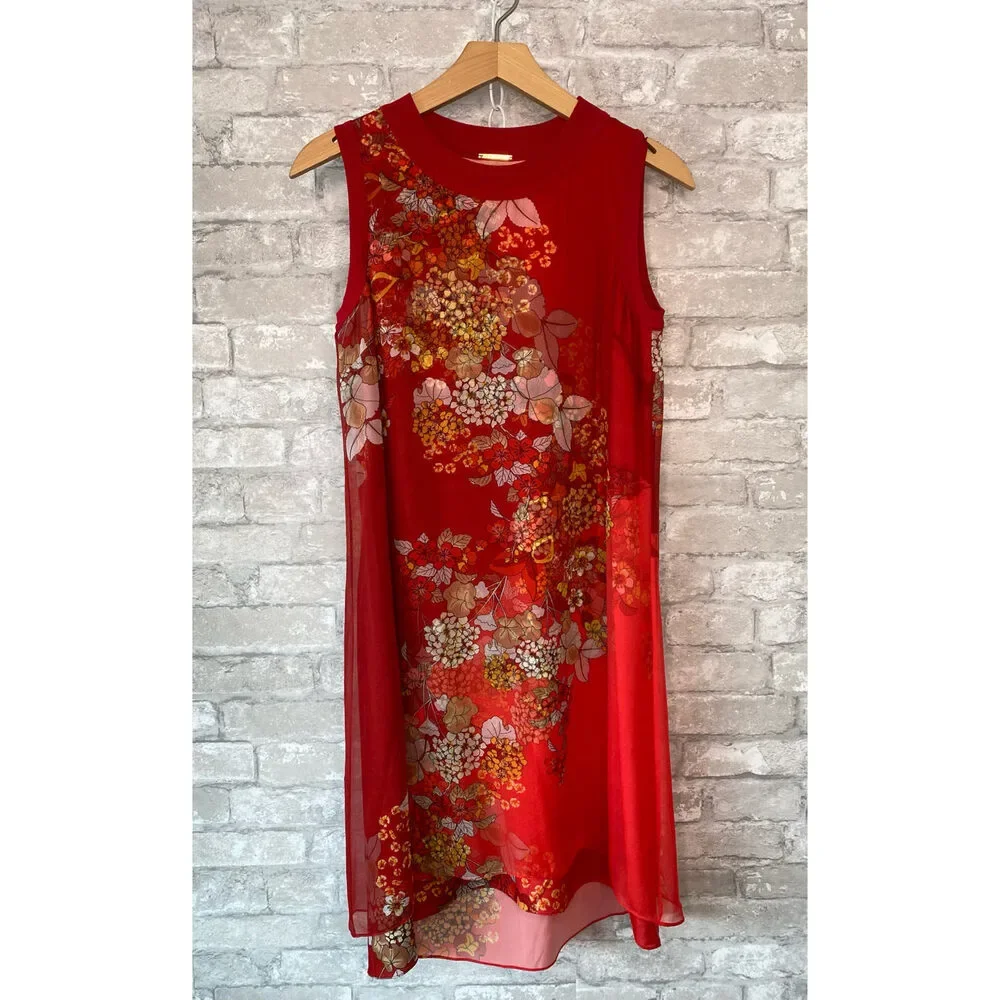 elie tahari red dress The Alessandra Sleeveless Button Front Knit Midi Dress In Orange
